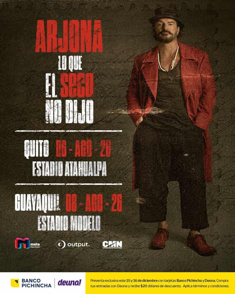 Ricardo Arjona regresa a Ecuador en 2026